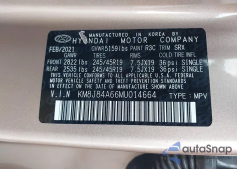 2021 Hyundai Nexo Limited from USA, damaged, VIN KM8J84A66MU014664